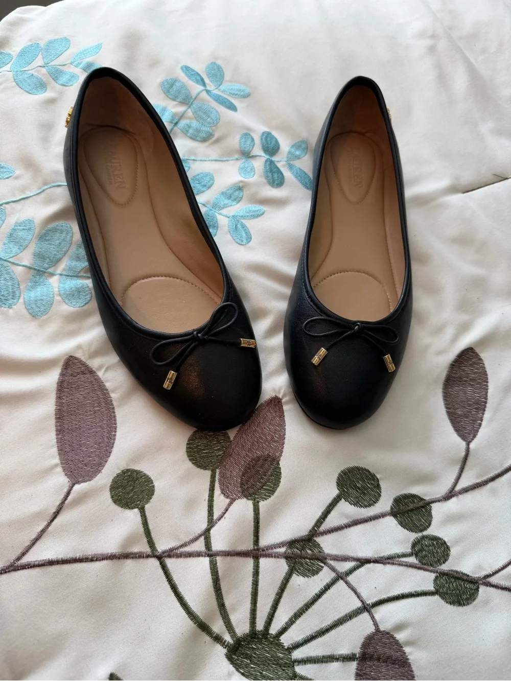 Lauren Ralph Lauren Black Leather Jayna Ballet Flats Size US 6.5 / EUR 37